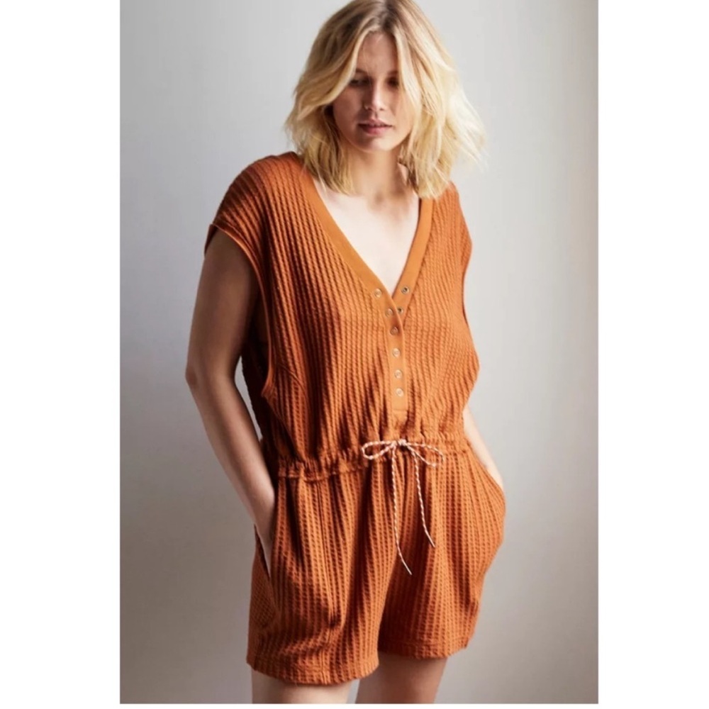 Urban Outfitters Out From Under Ty Waffle Romper Shorts Terra Cotta